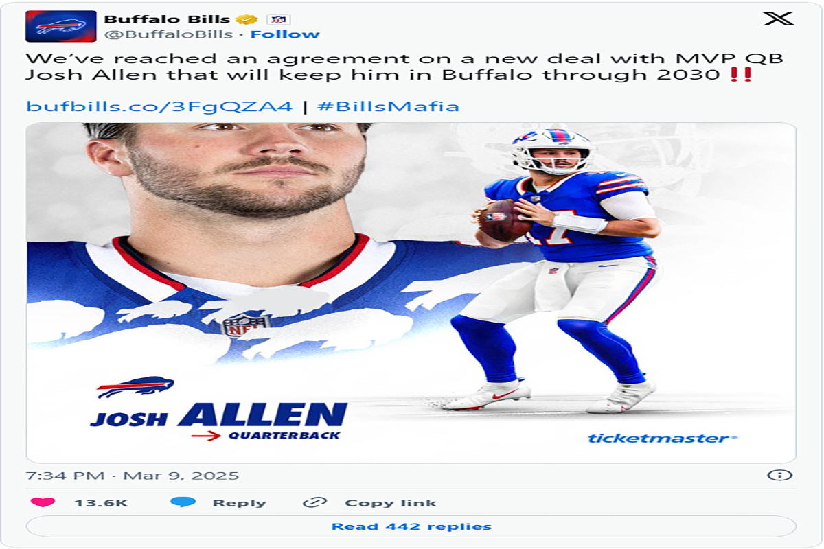 Buffalo Bills, Josh Allen agree to record-breaking contract